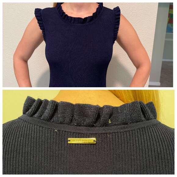 MICHAEL MICHAEL KORS Stretch Viscose Ribbed Dress with Ruffles Dark Blue - Picture 4 of 8